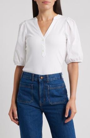 Madewell Puff-Sleeve Henley Knit Top in White at Nordstrom Rack, Size X-Small