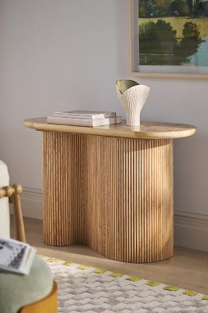 Anthropologie Scout Burl Wood Fluted Console Table