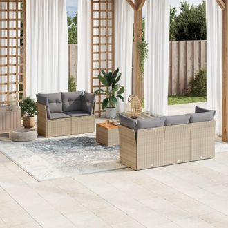vidaXL Vidaxl - Juego De Sof&aacute;s Jard&iacute;n Con Cojines 6 Pzas Rat&aacute;n Sint&eacute;tico Beige