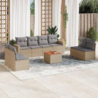 vidaXL Juego De Sof&aacute;s Jard&iacute;n Con Cojines Beige Mezcla 9 Pzas Rat&aacute;n Pe Vidaxl