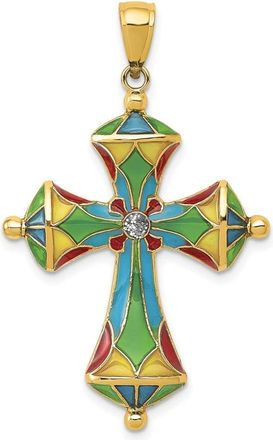 Diamond2Deal 14k Yellow Gold Multi Color Enamel Cross Pendant
