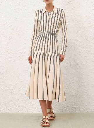 Zimmermann Rebellion Striped Polo Top In Cream