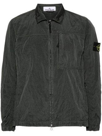 Stone Island Compass-patch shirt jacket - men - Polyamide/ECONYL - S - Grey