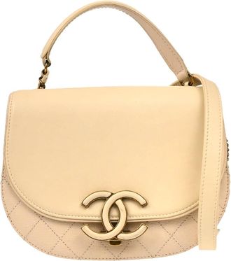Chanel Coco Curve Flap Messenger Calfskin And Quilted Goatskin Beige Leather Handbag (Pre-Owned)