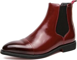 Generic Mens Chelsea Boots Mid High Top Leather Slip On Fashion Ankle Boot Casual Dress Shoes for Men (6.5,Red)