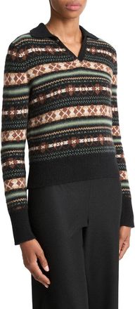 Vince Fairisle 100% Cashmere Polo Sweater