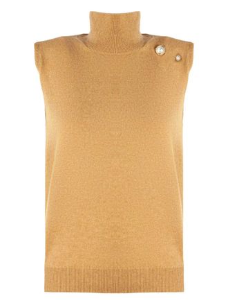 Alberta Ferretti pearl-embellished high neck top - Brown