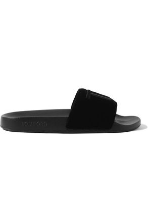 Tom Ford Harris Logo-Embroidered Velvet Slides