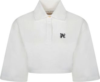 Palm Angels Tops, Dames, Wit, S, Katoen, Cropped Polo Shirt