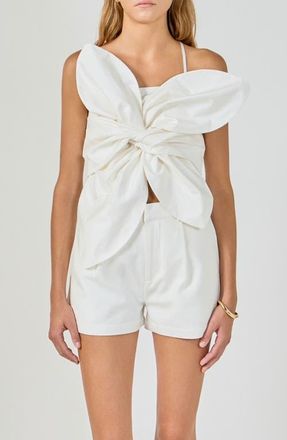 endless rose Floral Front Twist Crop Top in Off White at Nordstrom, Size X-Small