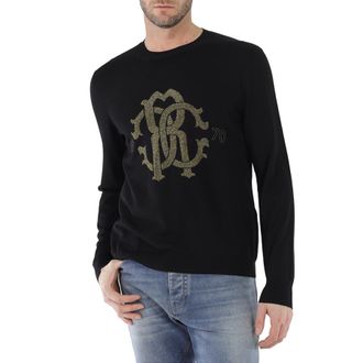 Roberto Cavalli Mens Black 1970 Monogram Sweater, Size Medium