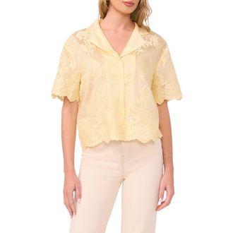 Vince Camuto Sheer Floral Camp Shirt in Lemon Cream at Nordstrom, Size Xx-Small