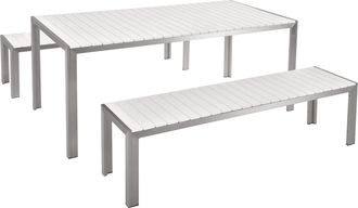 Beliani Conjunto De Comedor 6 Plazas De Metal Blanco Plateado Cepillado 2 Bancos Nardo