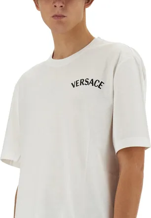 Versace Logo-Embroidered Cotton T-Shirt - White