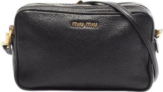 Miu Miu Pre-owned Madras Leren Schoudertas - Dames - Pre-owned - Zwart - Maat: ONE Size Leer