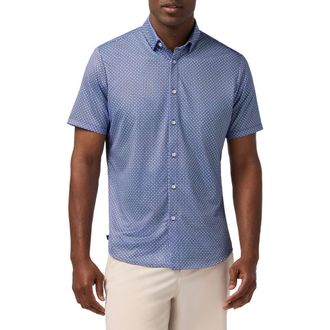Mizzen+Main Halyard Trim Fit Diamond Short Sleeve Performance Button-Up Shirt in Navy Enlarged Diamond at Nordstrom, Size X-Large