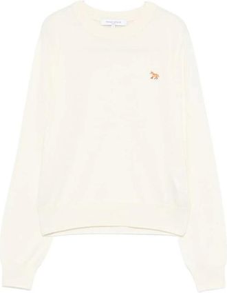 Maison Kitsun&eacute; Tricolor Fox Patch Ronde Hals Trui - Dames - Ronde hals truien - Beige - L - Wol - Truien & Vesten