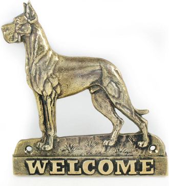 OEM Gran Dan&eacute;s I - Placa De Puerta Con Un Perro, Placa De Bienvenida De Lat&oacute;n, Cartel &Uacute;nico Con La Inscripci&oacute;n Welcome De Art-dog