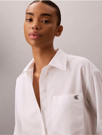 Calvin Klein Jeans Calvin Klein Womens Cotton Poplin Emblem Logo Jacquard Shirt - Open White - S