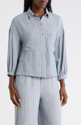 Max Studio Stripe Popover Top in Denim/Black Stripe at Nordstrom Rack, Size X-Small