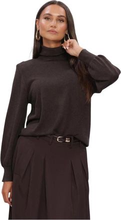 Co'Couture Truien & Vesten, Dames, Bruin, S, Wol, Cory CC Padded Roll-Neck Knit