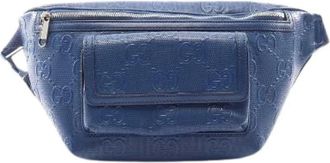 Gucci Vintage, unisex, Blauw, ONE Size, Leer, Pre-owned GG Embossed Leather Waist Bag