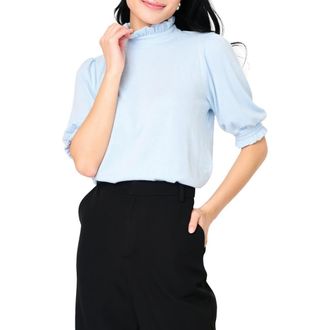 Gibsonlook Ruffle Mock Neck Puff Sleeve Sweater in Cashmere Blue at Nordstrom Rack, Size Xx-Small