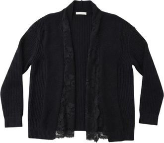 Ermanno Scervino Truien & Vesten, Dames, Zwart, M, Gebreide Cardigan met Delicate Kantrand