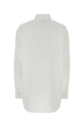 Moschino Womens White Stretch Poplin Shirt Bianco Exterior: Cotton Elastane Camicie