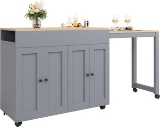 STILVORA Mesa De Comedor Para 4-6 Personas Con 6 Huecos Y Estantes Ajustables, Extensible, En Mdf, Gris, 117-180x50x94,6 Cm