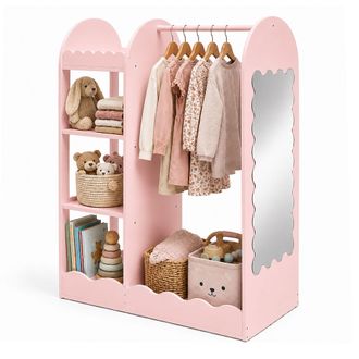 Relaxdays Perchero Infantil Relaxdays, Con Espejo, 5 Compartimentos, Barra Para Colgar, 100 X 94 X 38 Cm (al X An X Fon), Rosa