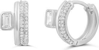 SHYMI 14k Gold Plate Emerald Cut & Pav Huggie Hoop Earrings in Silver at Nordstrom