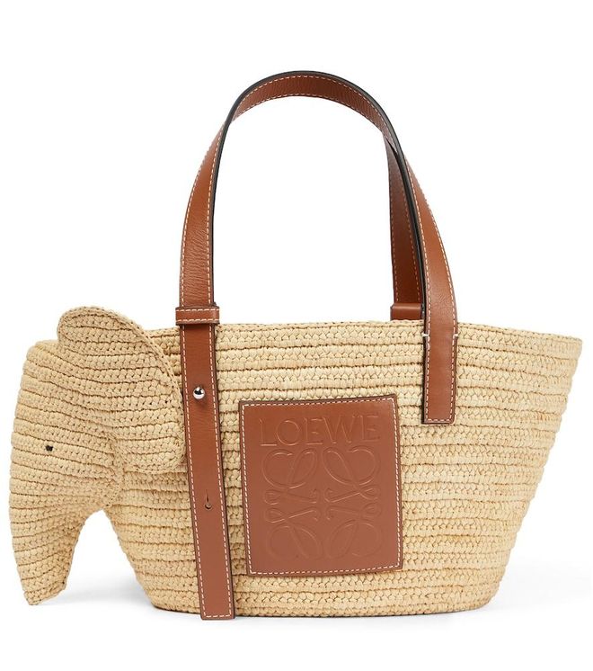 Elephant Small raffia basket bag