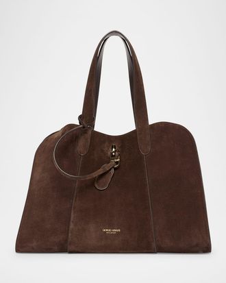 Giorgio Armani Large Soft Suede Trapezoid Tote Bag