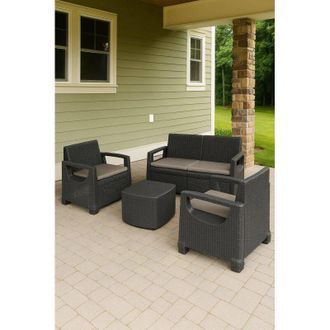 Dmora Conjunto De Sal&oacute;n Exterior Triulzi, Sala De Estar Al Aire Libre 4 Plazas, Hecho En Italia, Gris Antracita