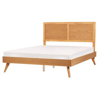 Beliani Cama 160 X 200 Cm Con Somier Cabecero Alto Dise&ntilde;o R&uacute;stico Madera De Fresno Marr&oacute;n Istres