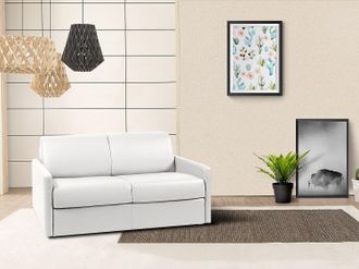 Vente-Unique Divano letto 2 posti a ribalta in similpelle Bianco - Larghezza Materasso 120 cm memory foam - Spessore da 22 cm - CALIFE