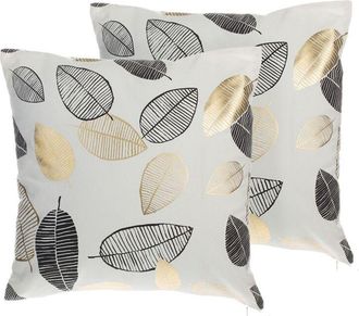 Beliani Beliani - Set of 2 Cotton Throw Pillows Gold Metallic Leaf Print 45 x 45 cm Lotus