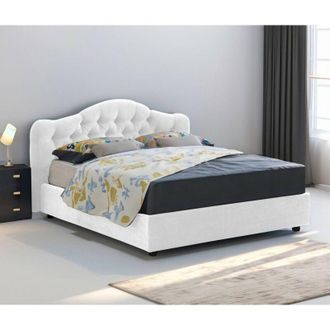 Dmora Cama Matrimonial Allik, Colch&oacute;n Incluido, Hecho En Italia, Blanco