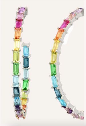 Debbie Katz Rainbow Hoop Earrings In Silver