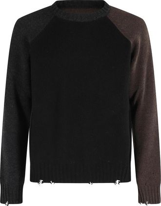 Maison Margiela Zwarte Cirkelhals Trui met Raffel Detail - Heren - Ronde hals truien - Zwart - L - Truien & Vesten