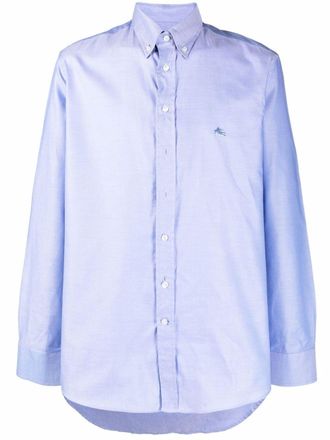 Etro long-sleeved embroidered logo shirt - men - Cotton - 41 - Blue