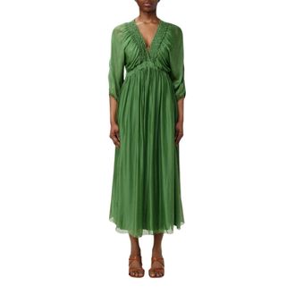 Kaos Midi Jurk met Empire Taille - Dames - Casual kleedjes - Groen - L - Kleedjes