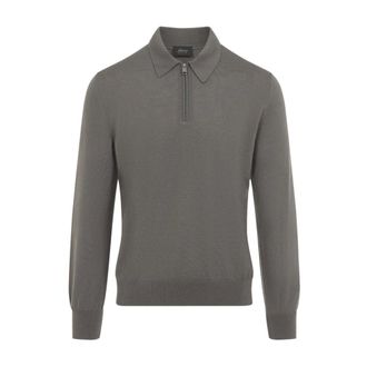 Brioni Long Sleeves Zip Polo - male - Brioni - Polo Shirts - Gray - XL - Tops