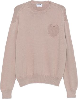 Moschino Knitted Sweater with Heart-Shaped Patch and Ribbed Finish