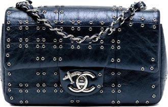 Chanel 2016-2017 Mini Rectangular Classic Glazed Calfskin Studded Airlines Single Flap shoulder bag - Blauw