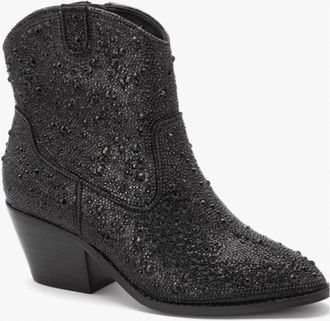 Corkys Footwear Womens Rhinestone Block Ankle Bootie In Black