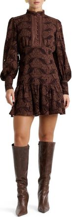 Bardot Remy Long Sleeve Lace Minidress in Chocolate at Nordstrom, Size 12