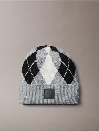 Calvin Klein Womens Argyle Cuff Hat - Grey