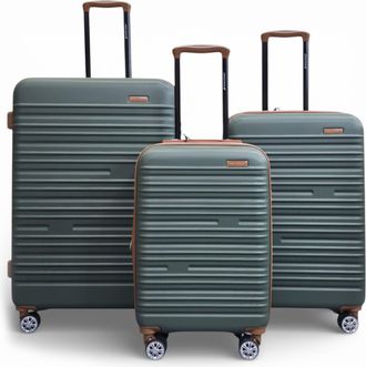 Infinity Leather Uitschuifbare groene harde buitenslag ABS koffer 8 wiel reis grote bagage